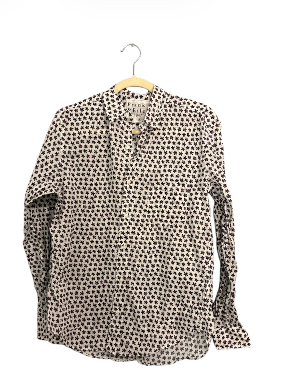 Frank & Eileen Don floral print White Button-Down Shirt with Black Floral Motif